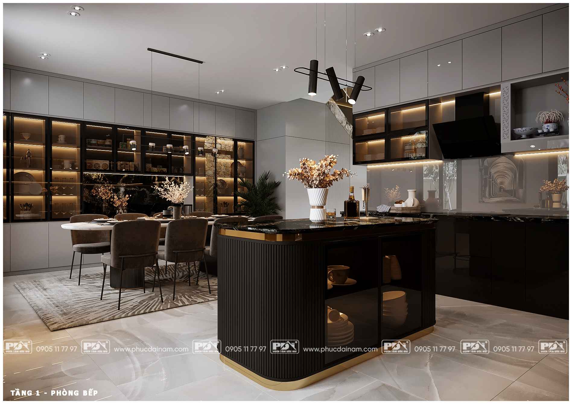 Thiết kế nội thất phòng bếp phong cách luxury.