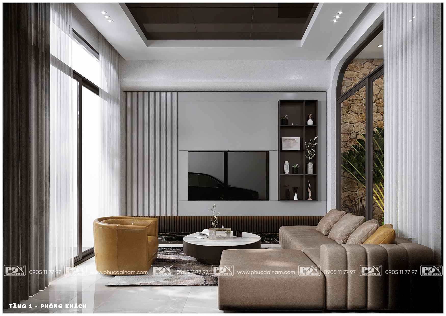 Thiết kế nội thất phòng khách biệt thự Le's Villa.