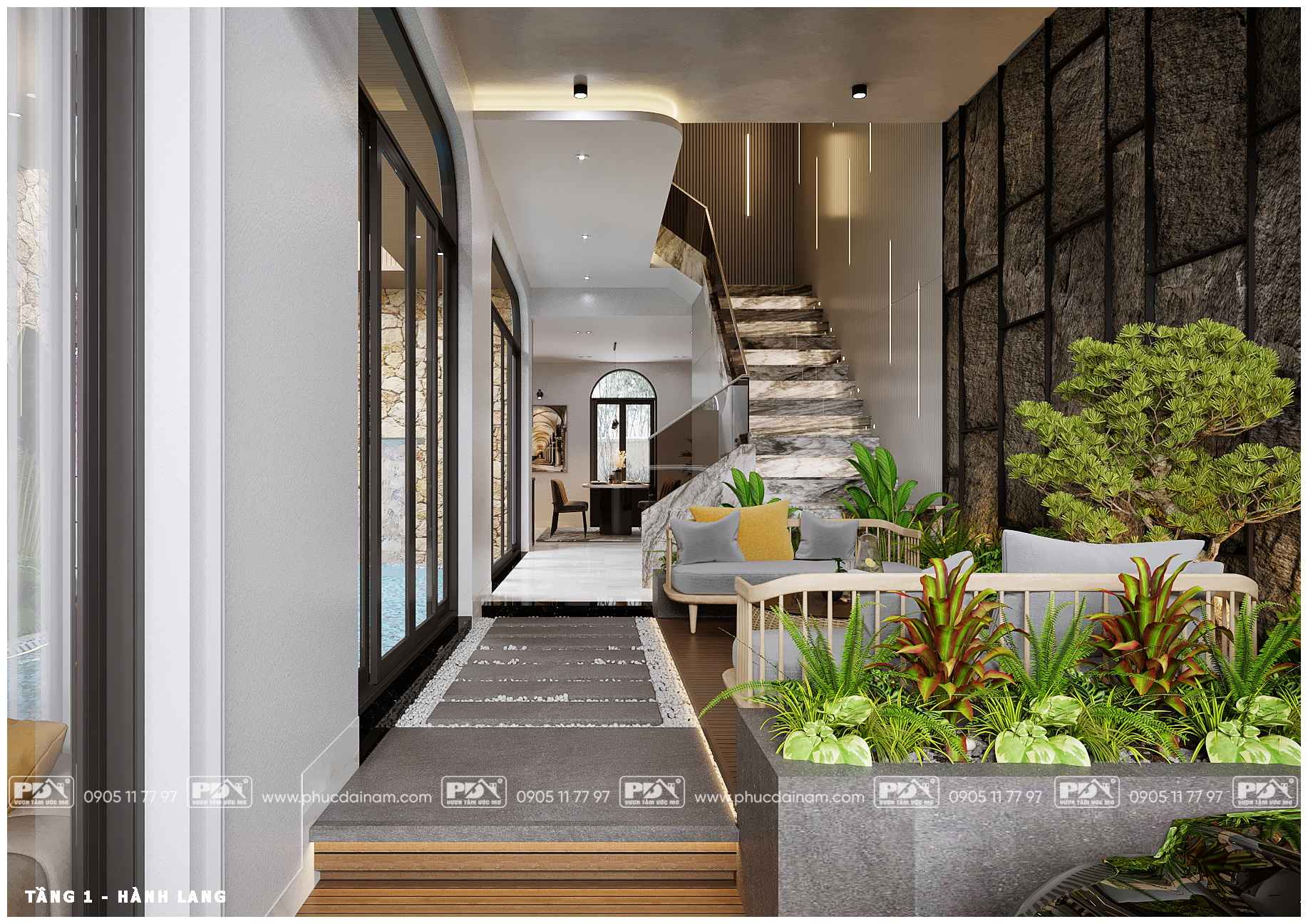 Thiết kế tiểu cảnh sân vườn mẫu biệt thự 3 tầng.