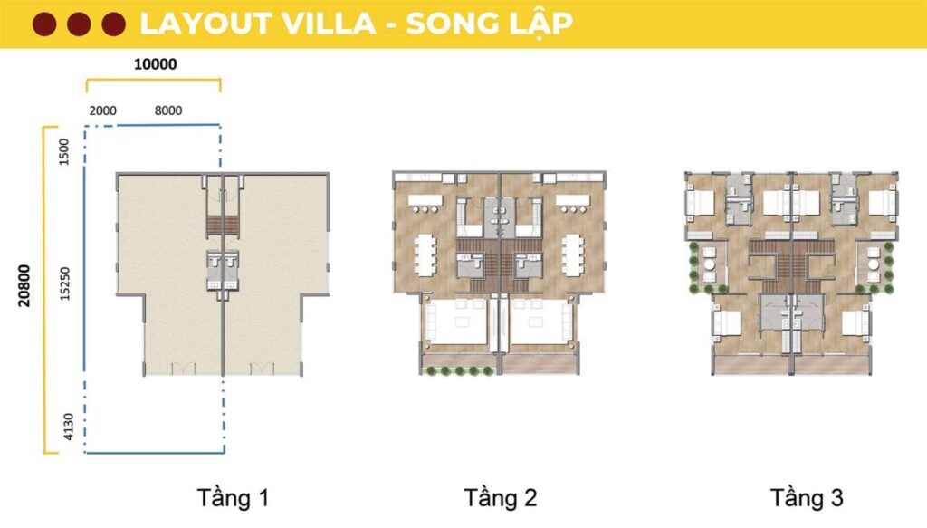 Layout biệt thự song lập Sun Cosmo Đà Nẵng.
