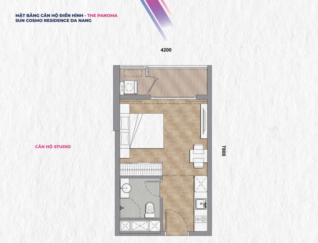Layout căn hộ Studio Tháp P1 phân khu The Panoma Sun Cosmo Residence.
