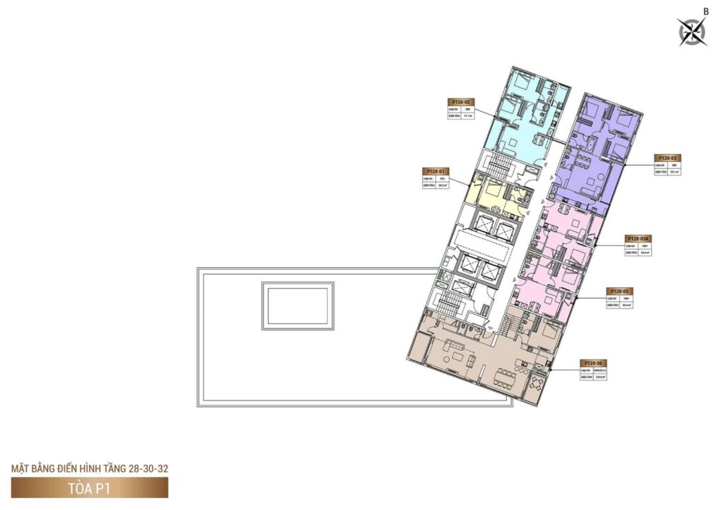 Mặt bằng Tầng 28, Tầng 30, Tầng 32, Tòa P1, phân khu The Panoma dự án Sun Cosmo Residence.