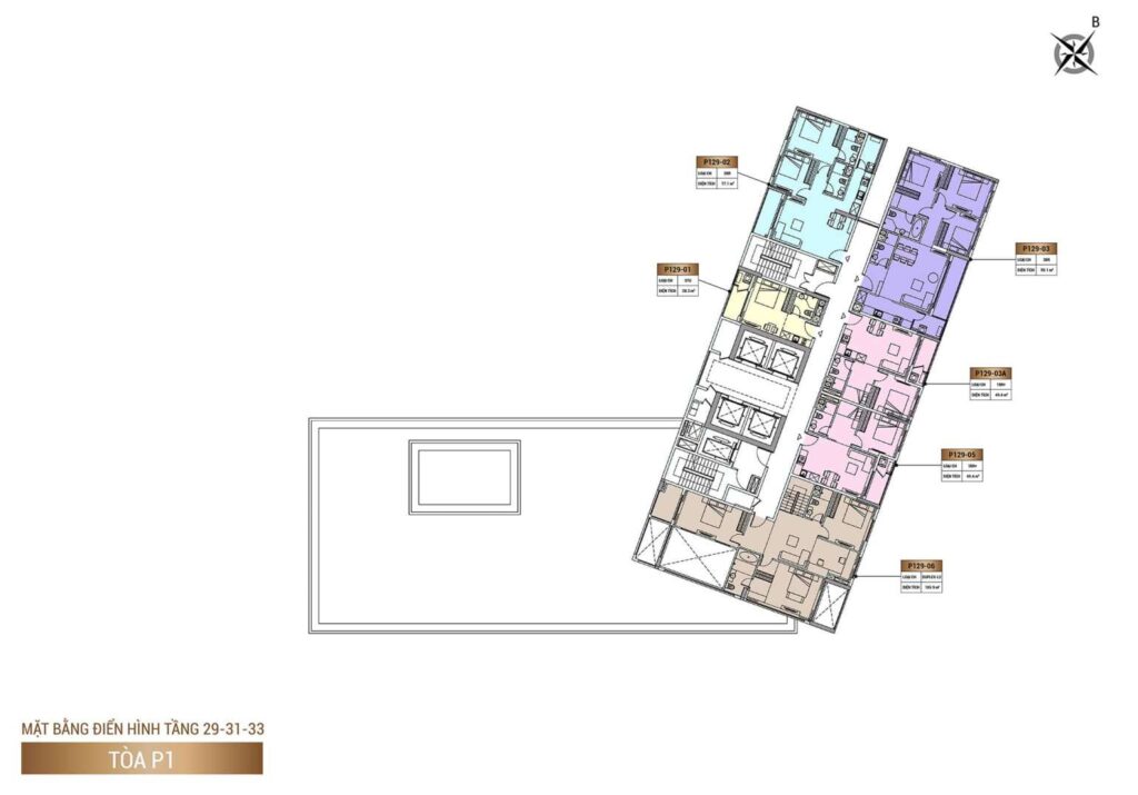 Mặt bằng Tầng 29, Tầng 31, Tầng 33, Tòa P1, phân khu The Panoma dự án Sun Cosmo Residence.