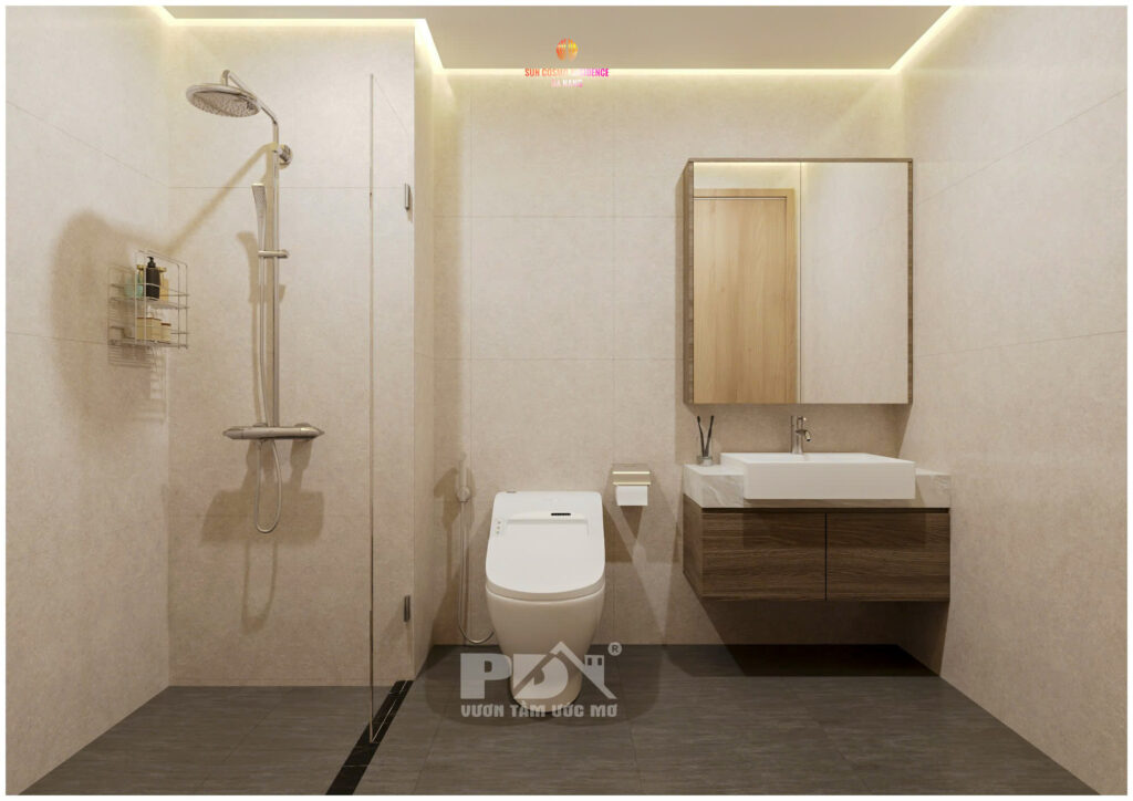 Khu vực nhà tắm - vệ sinh trong mẫu thiết kế căn hộ 1 PN Sun Cosmo Đà Nẵng của Phúc Đại Nam