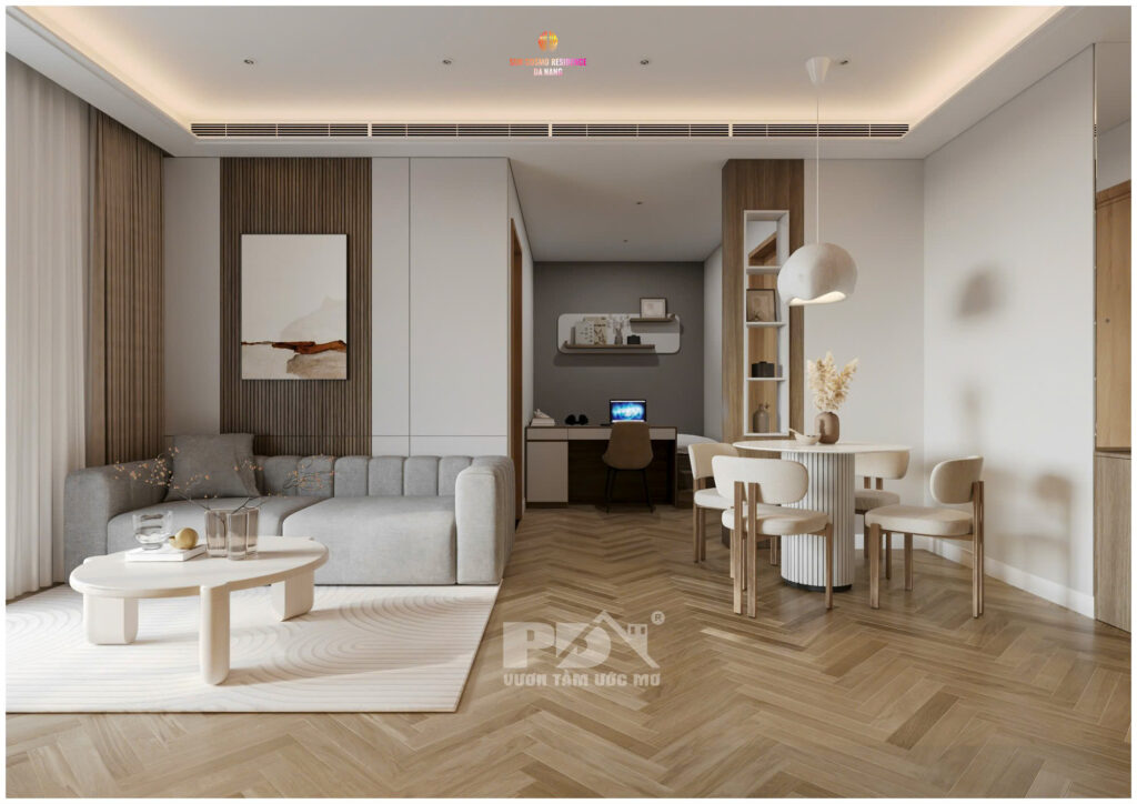 Mẫu thiết kế nội thất căn hộ 1 PN Sun Cosmo Đà Nẵng của Phúc Đại Nam theo phong cách tối giản