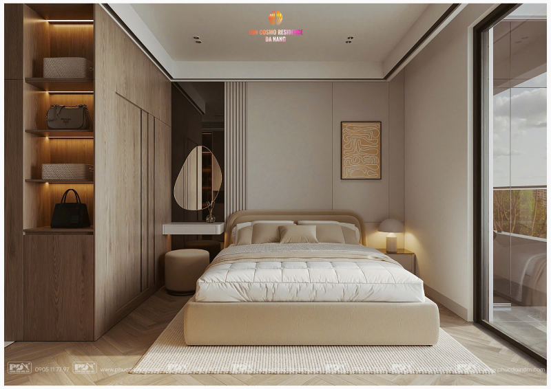 Không gian phòng ngủ được Phúc Đại Nam thiết kế đơn giản, đáp ứng đầy đủ công năng