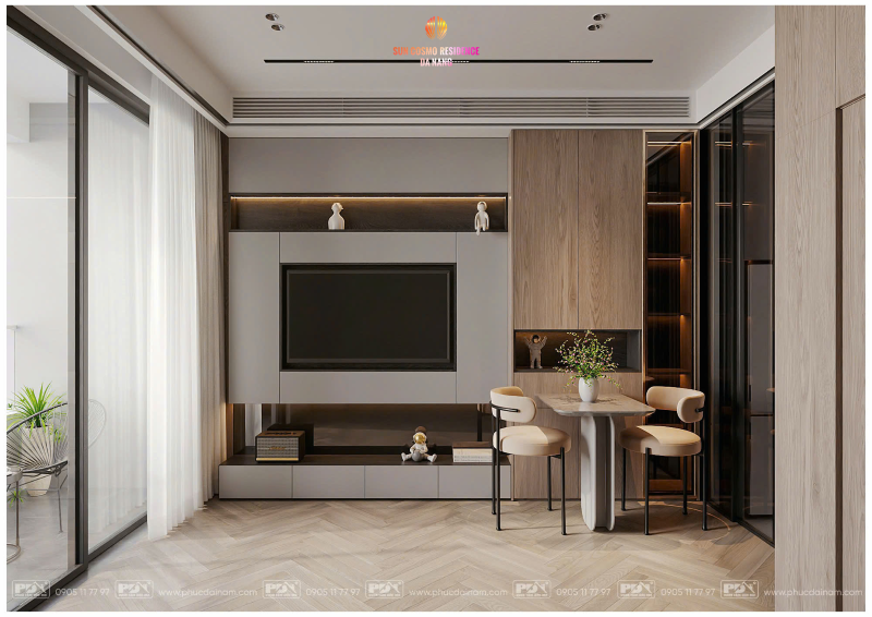 Mẫu thiết kế nội thất căn hộ Studio Sun Cosmo Đà Nẵng - khu vực phòng khách