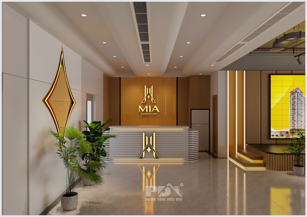Sảnh lễ tân ấn tượng trong văn phòng bất động sản MIA CENTRAL POINT.