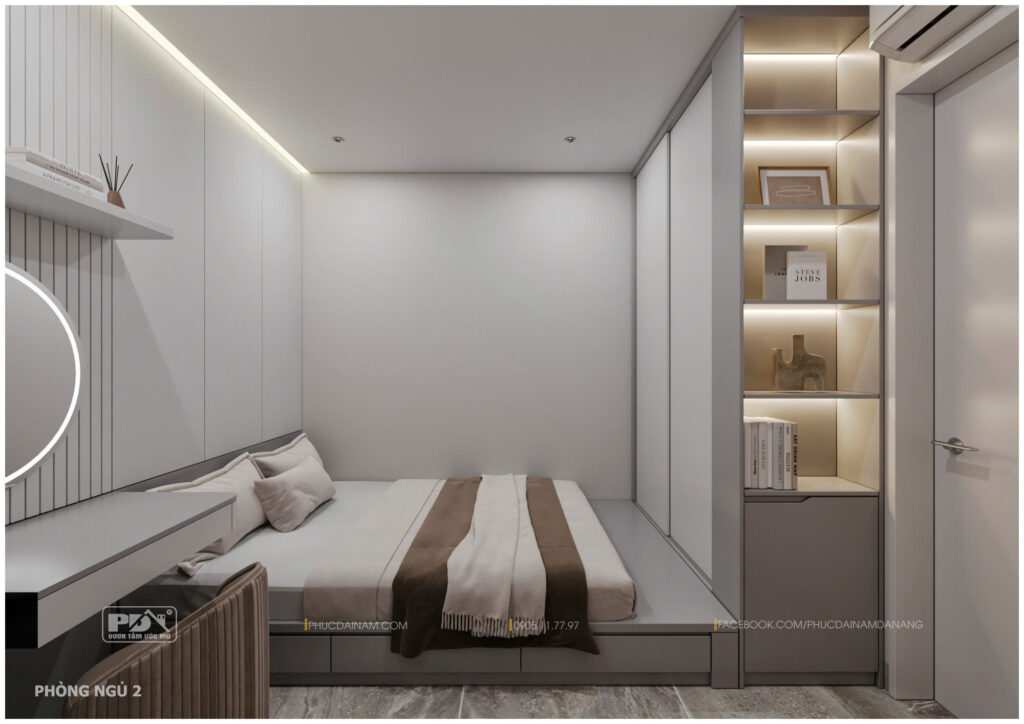 Mẫu thiết kế phòng ngủ 2 trong căn hộ Sun Cosmo Đà Nẵng do Phúc Đại Nam lên ý tưởng cải tạo