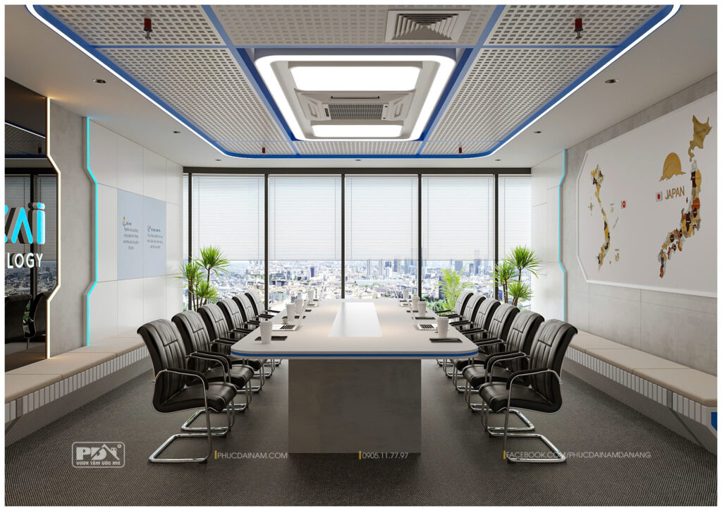Phòng họp hiện đại với view toàn cảnh thành phố