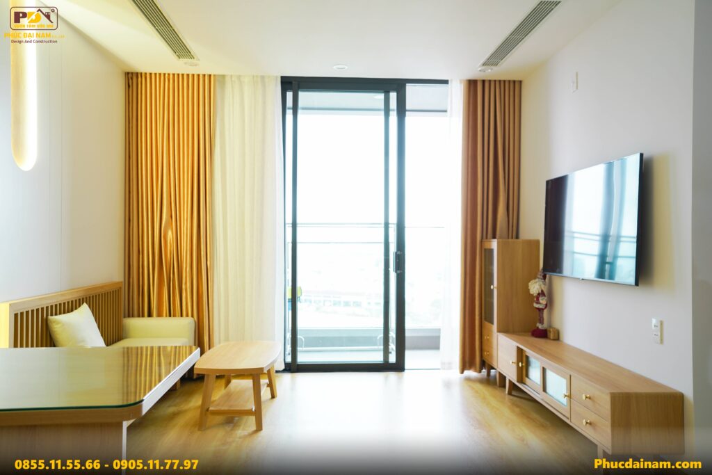 Hình ảnh thực tế được Phúc Đại Nam chụp lại khi thi công hoàn thiện căn hộ Sun Cosmo Đà Nẵng của chị Diệp