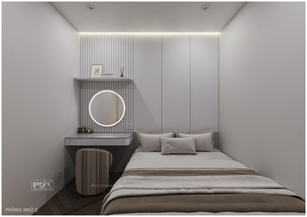 Khu vực phòng ngủ phụ trong thiết kế nội thất căn hộ Sun Ponte