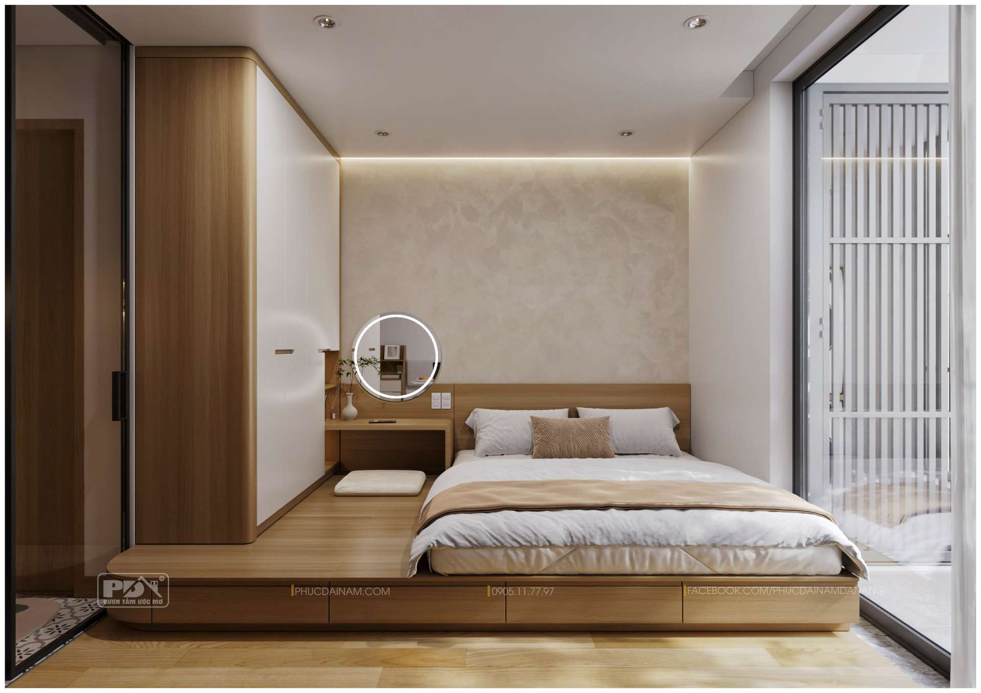 Thiết kế nội thất phòng ngủ căn hộ studio Sun Ponte Residence