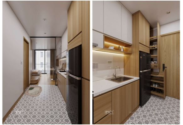Khi thiết kế nội thất căn studio Sun Ponte Residence, Phúc Đại Nam ưu tiên giải pháp thiết kế thông minh