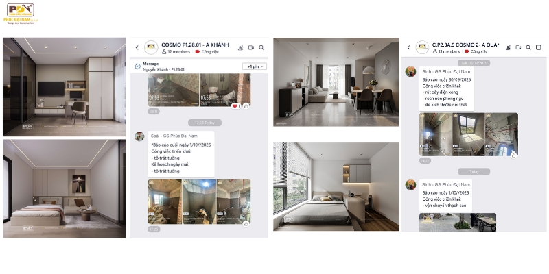 Phúc Đại Nam báo cáo tiến độ công việc mỗi ngày để gia chủ có thể yên tâm theo dõi từ xa