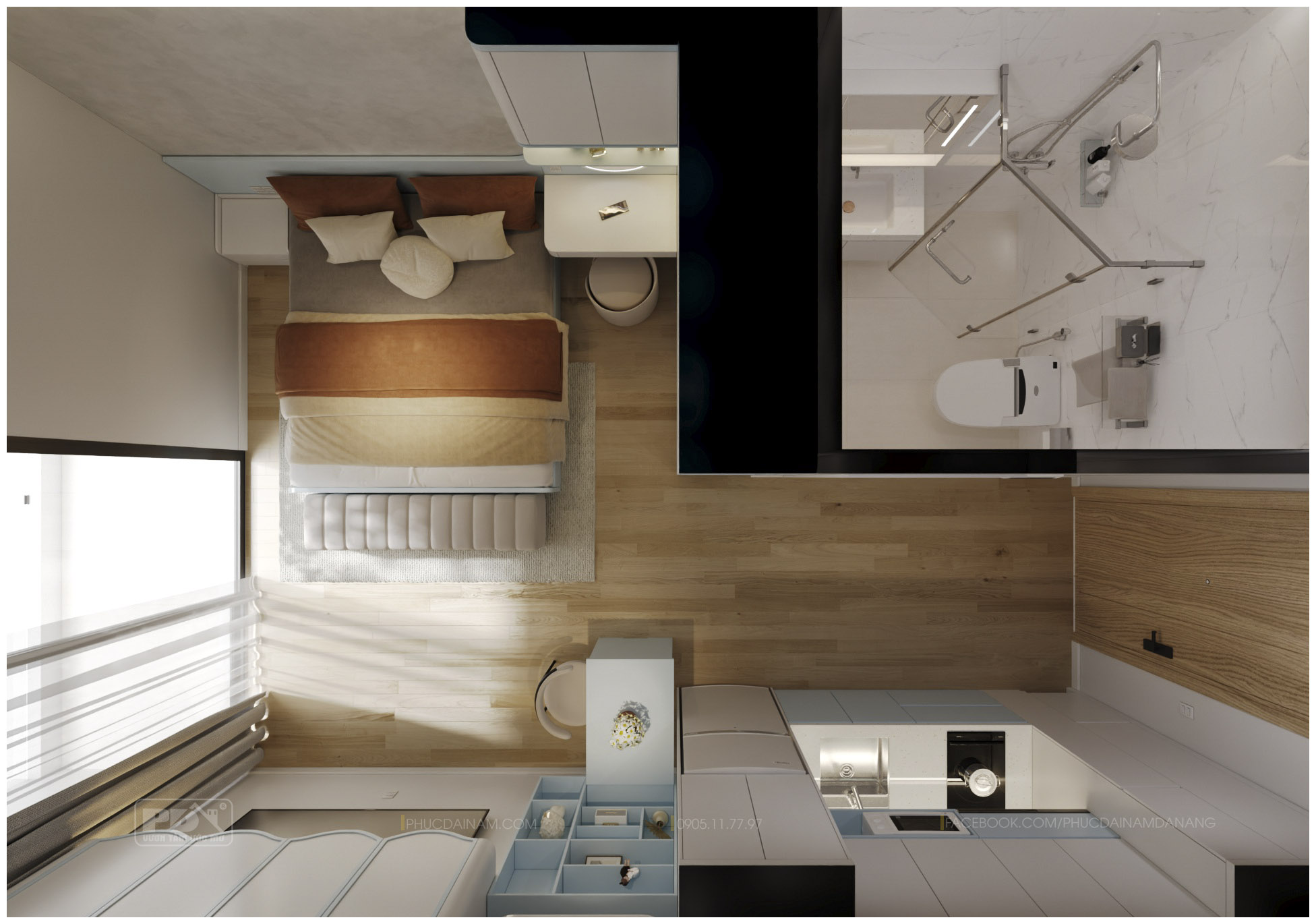 MẪU NỘI THẤT CĂN HỘ STUDIO SUN PONTE - ĐẦY ĐỦ CÔNG NĂNG TRONG 28M2