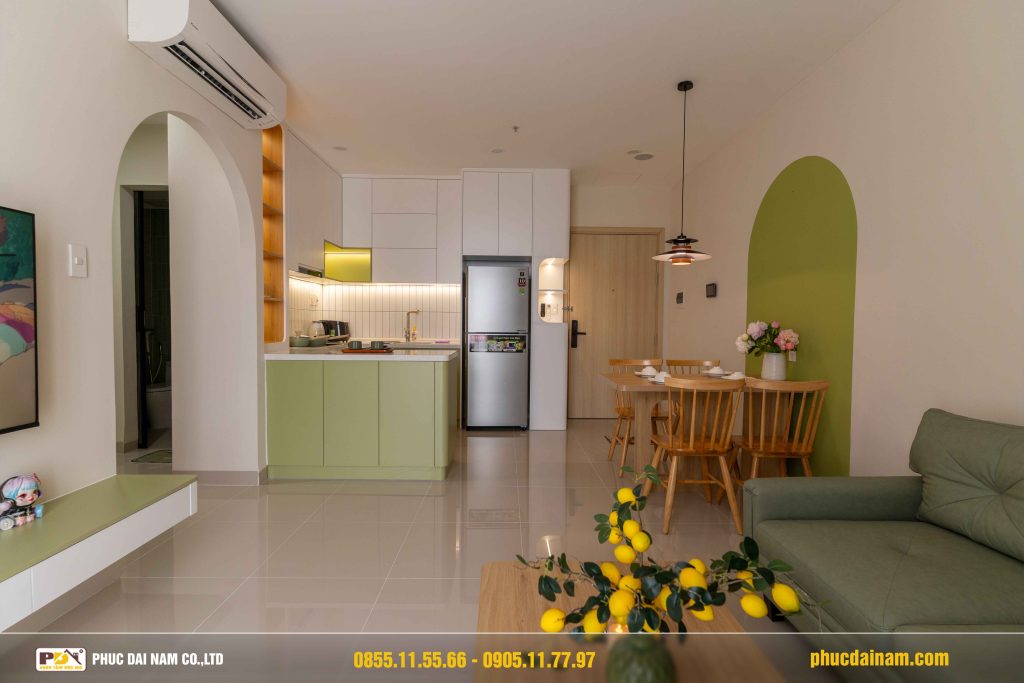 Bài toán khi thiết kế nội thất Sun Cosmo 1BR+ này là đáp ứng nhiều nhu cầu sinh hoạt trong cùng một không gian